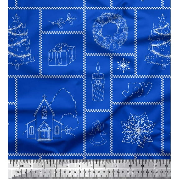 Soimoi Blue Cotton Duck Fabric Christmas Theme Party Printed Craft Fabric by the Yard 42 Inch Wide