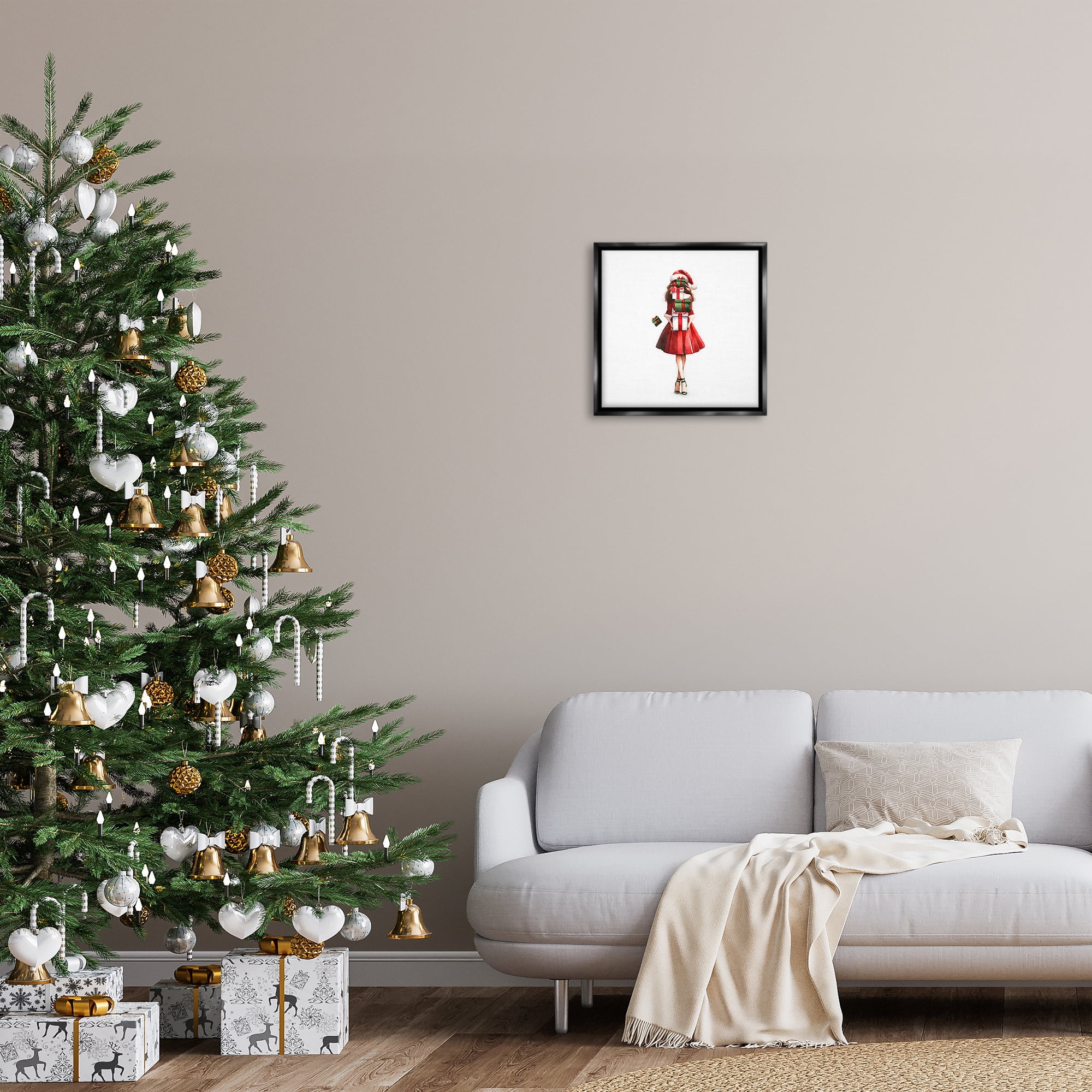 Stupell Industries Carrying Christmas Fun Holiday Painting Black Floater Framed Canvas Art Prints Wall Art, 18 x 18