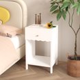 thumbnail image 3 of Nightstand for Bedroom Modern White Nightstand with Drawer and Open Shelf,Scalloped Edge Bedside Table for Bedroom, Cute Minimalist Side Table for Kids Room or Girls' Room,Wooden Nightstand, 3 of 15