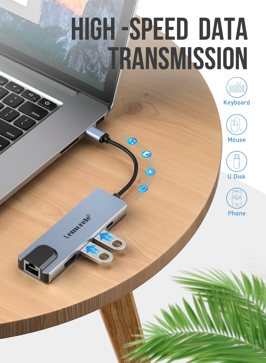 USB-C Multi-Function Docking Station with 4K HDMI, 60W PD Fast Charging, Gigabit Ethernet, USB 3.0, 5-in-1 Aluminum Alloy USB C Dongle