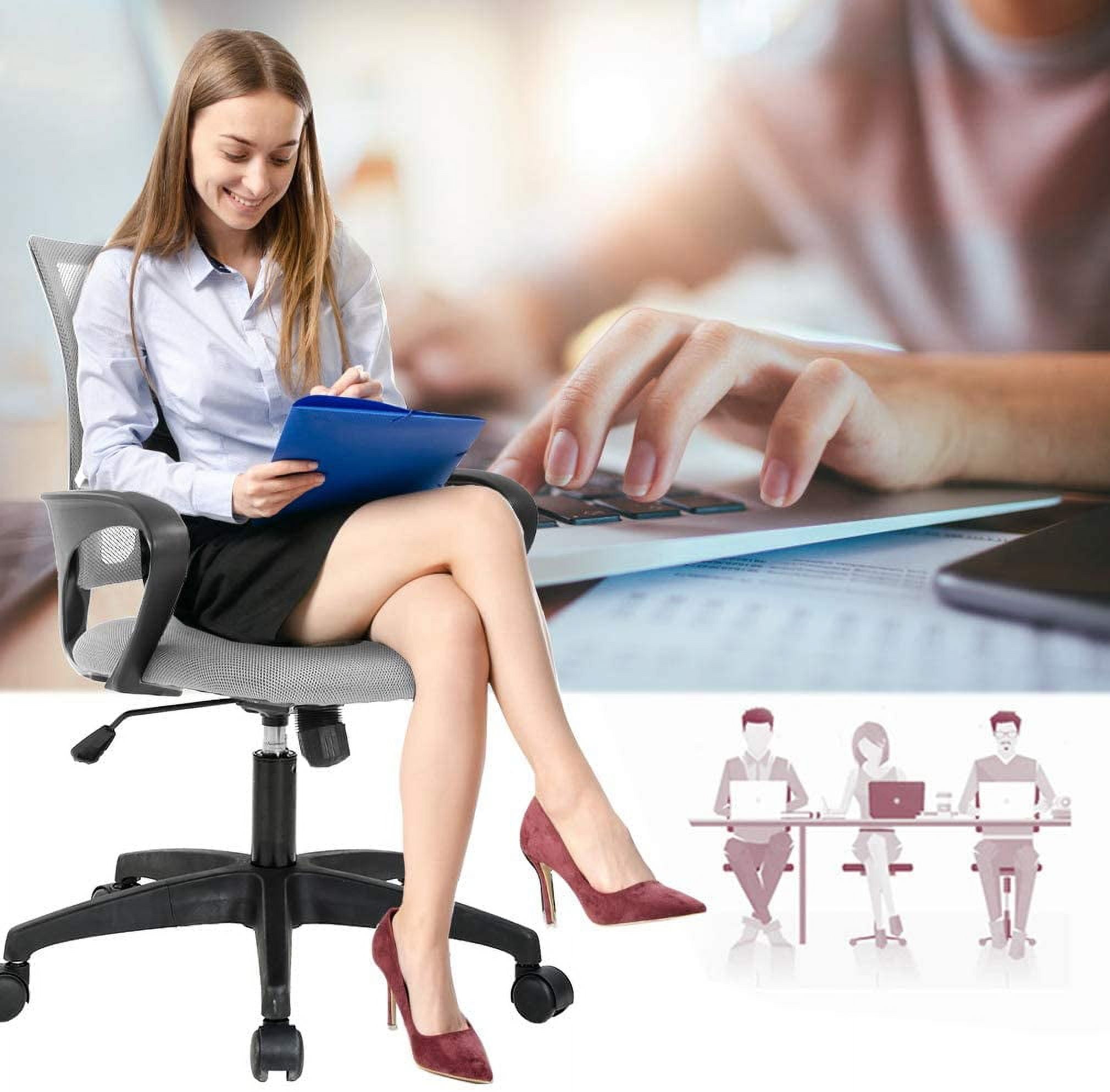 BestOffice Ergonomic Office Chair, Lumbar Support, Adjustable Height with Armrests for Adults(Grey)