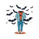 thumbnail image 2 of Geometric Bat and Headless Man Graphic T-Shirt for Women - Casual Polyester Knit Fabric, All-Season Comfort, Round Neck, Short Sleeve, Fashionable Summer Top, 2 of 6