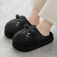 thumbnail image 2 of Womens Memory Foam Fuzzy Slippers Cartoon Cat Plush Platform Slippers Home Cotton Slippers Comfy Slip-On Warm House Shoes Black Size 9, 2 of 9