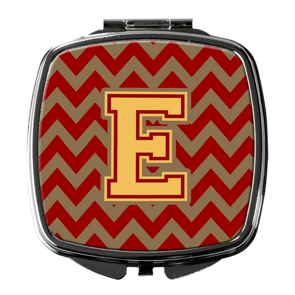 Letter E Chevron Garnet and Gold  Compact Mirror