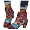 thumbnail image 3 of YUNAFFT Women's Boot Clearance, Retro Women Suqare Heels Zipper Flower Print Short Booties Round Toe Shoes, 3 of 8