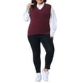 thumbnail image 3 of Agnes Orinda Plus Size Sweater Vest for Women V Neck Knit Vests Solid Classic Sleeveless Pullover Sweaters Tops 1X Burgundy, 3 of 7