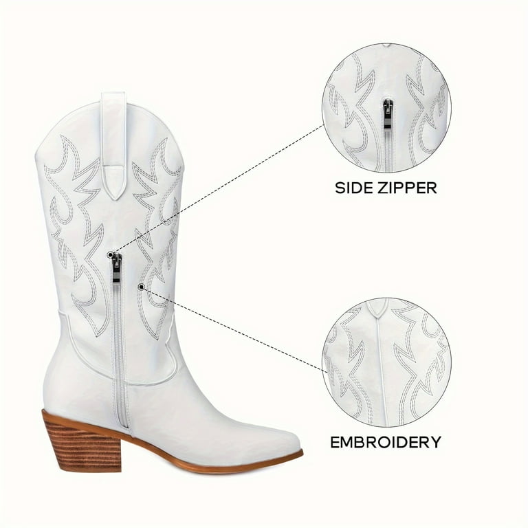 XGZHP2 Thick Stacked Low Heel Women's White Cowboy Boots
