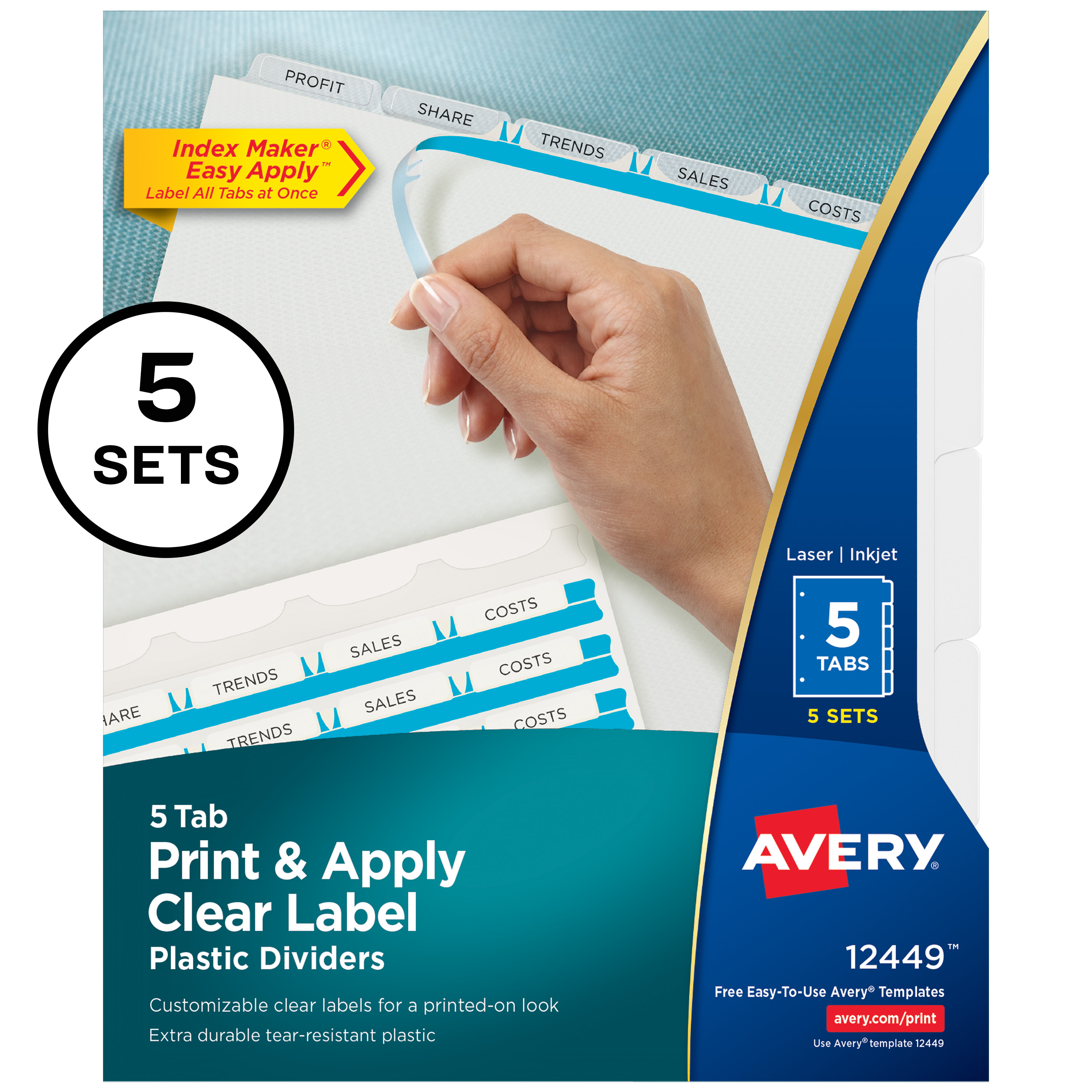 Avery 5-Tab Plastic Dividers, Easy Print & Apply Clear Label Strip, Index  Maker, 5 Sets (12449)