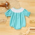 thumbnail image 2 of ZEHJUHAN Baby Girls' Bunny Embroidered Romper, Checkered Pattern Bubble Sleeve Onesie Toddler Summer Clothes Green，3-6M, 2 of 10