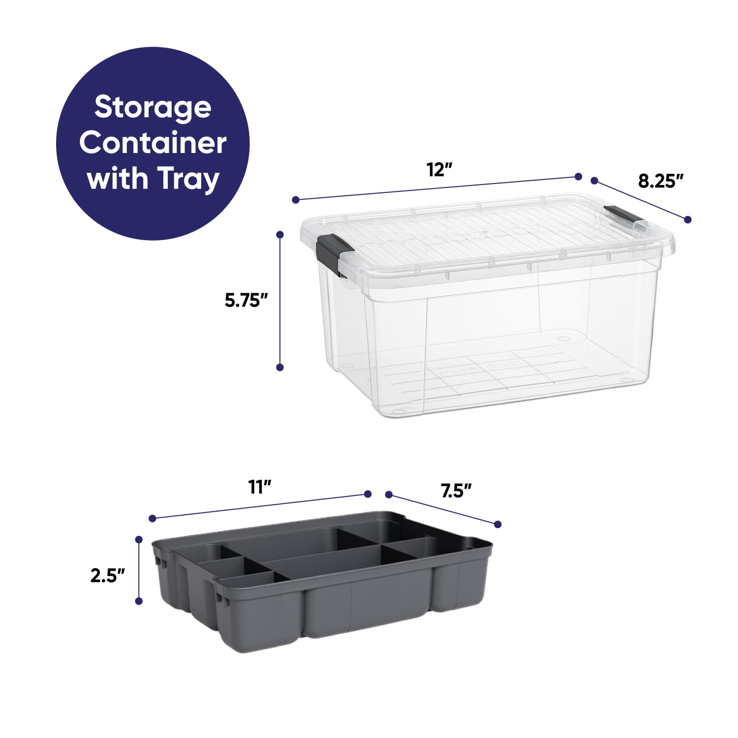 Superio Storage Container Organizing Bin with Removable Tray Plastic Tools, Sewing, Crafts Box, 6.5 Qt, 2 Pack