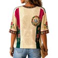 thumbnail image 4 of Mexico 2026 Soccer Cup Fan Jersey for Women, V-Neck Short Sleeve T-Shirt with Vintage Floral & Soccer Graphic Print, Breathable Casual Sports Tee Pullover Top, 1 PC Beige L, 4 of 5