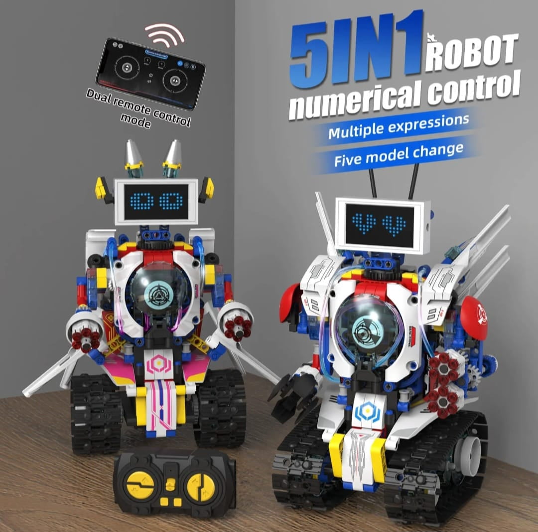 ROBOTS PRO 5-in-1 Transforming Robot Building Kit K96164 with App and 2.4GHz Remote Control for Coding Learning