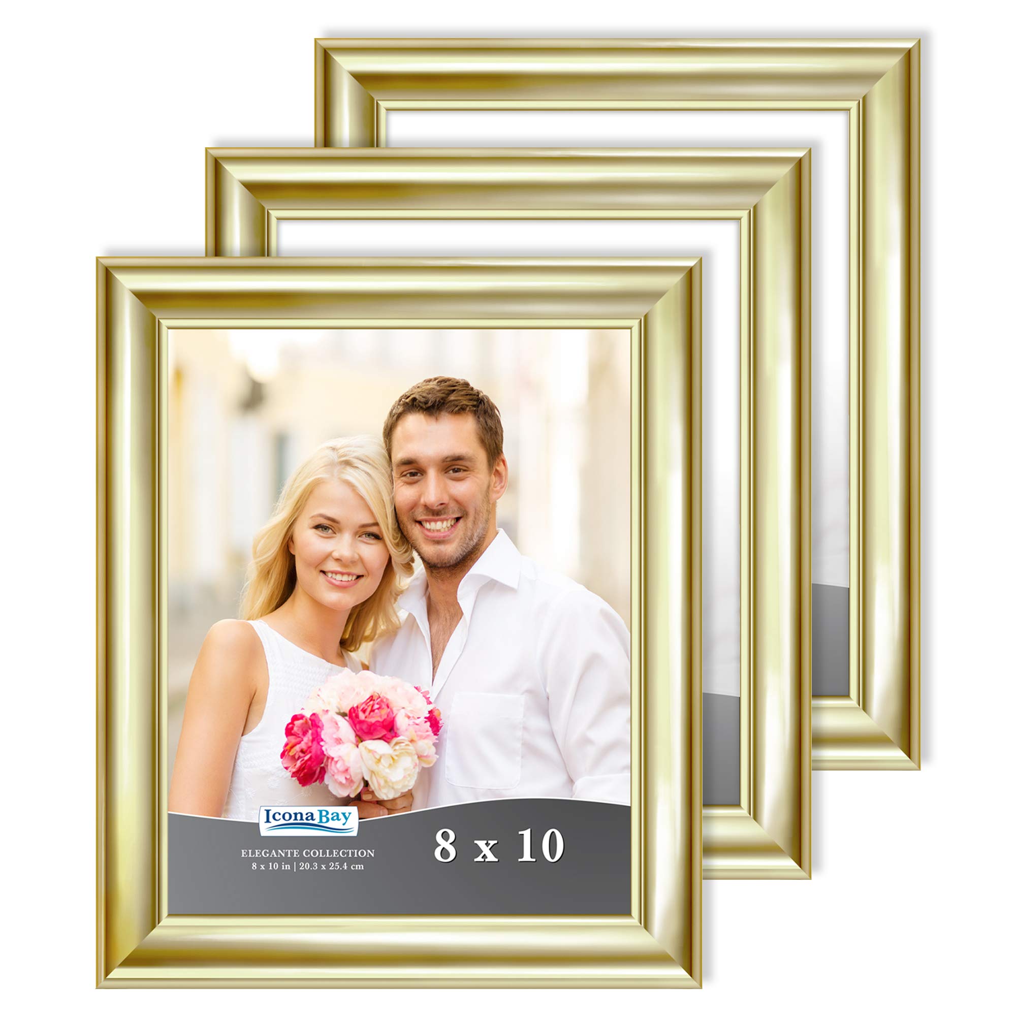 Icona Bay Polystyrene and Tempered Glass Picture Frame, Gold, Set of 3