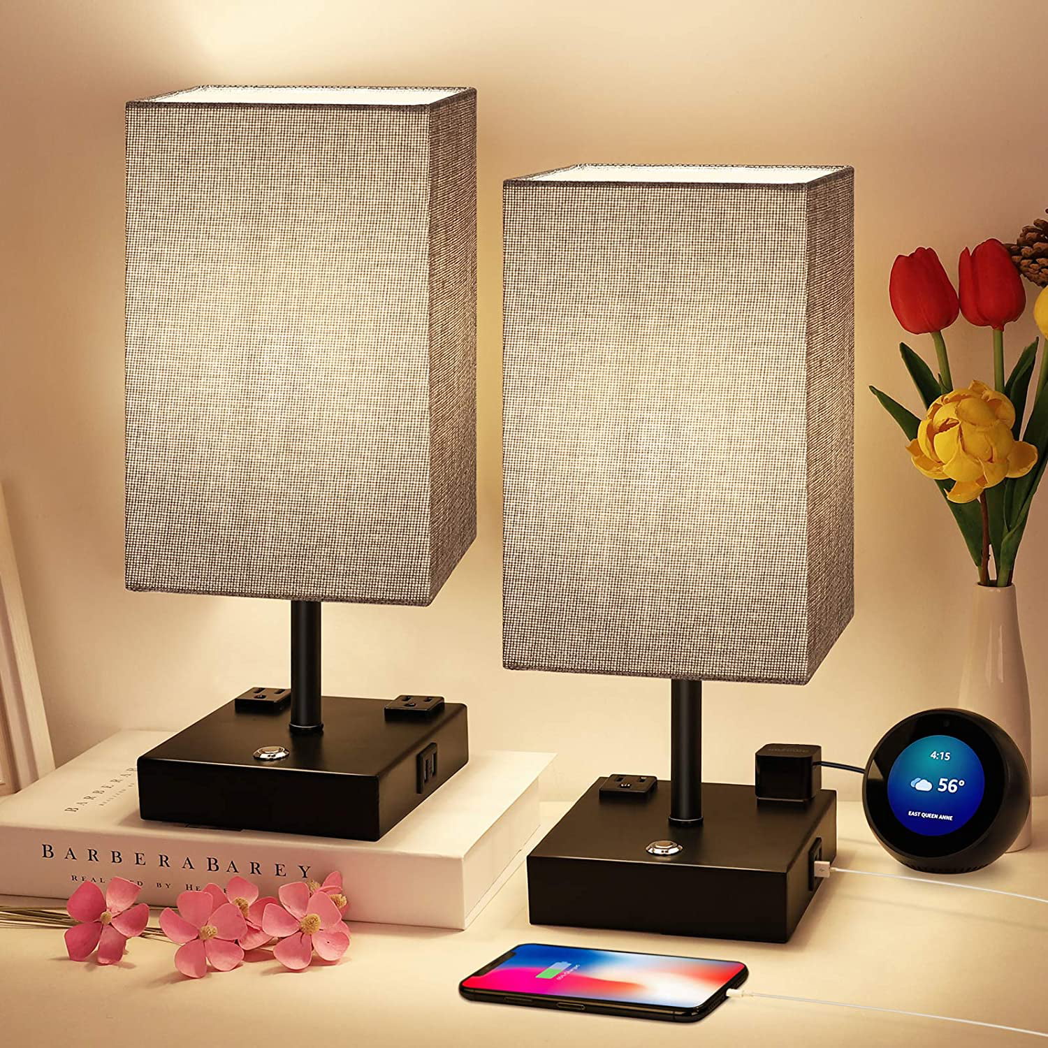 Modern Brushed Chrome Bedside Table Lamps Touch Dimmer Lights Lounge Lighting 
