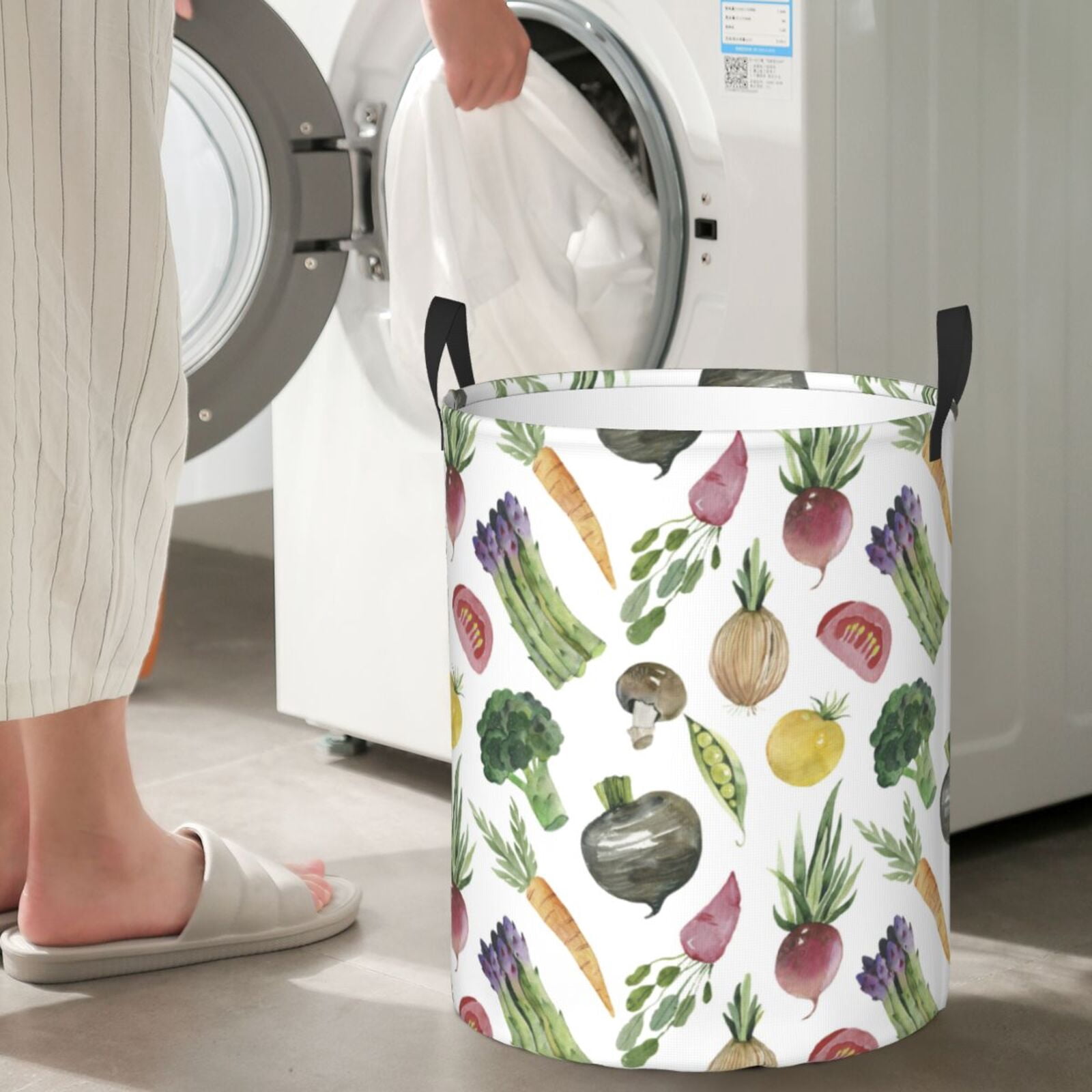 Large Laundry Basket with Handles - vegetable Asparagus Print Kids Baby Dirty Clothes Laundry Hamper for Bedroom Aesthetic