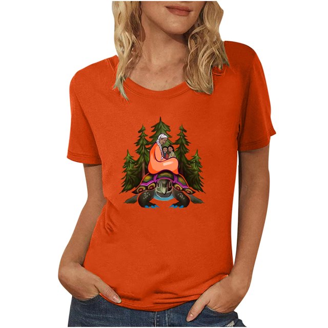 Dadaria Matters Tee pour Femmes Chemise Orange Manches Courtes T-Shirt Col Rond Hauts Été Chandail Blouses L