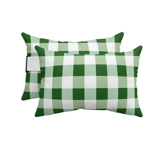 Pack of 2 Outdoor Lumbar Pillow Covers 12x20 Inch, Green White Buffalo Check Waterproof Throw Pillow Covers Set, Farmhouse Plaid Modern Geometric Decorative Cushion Cases for Patio Porch Car