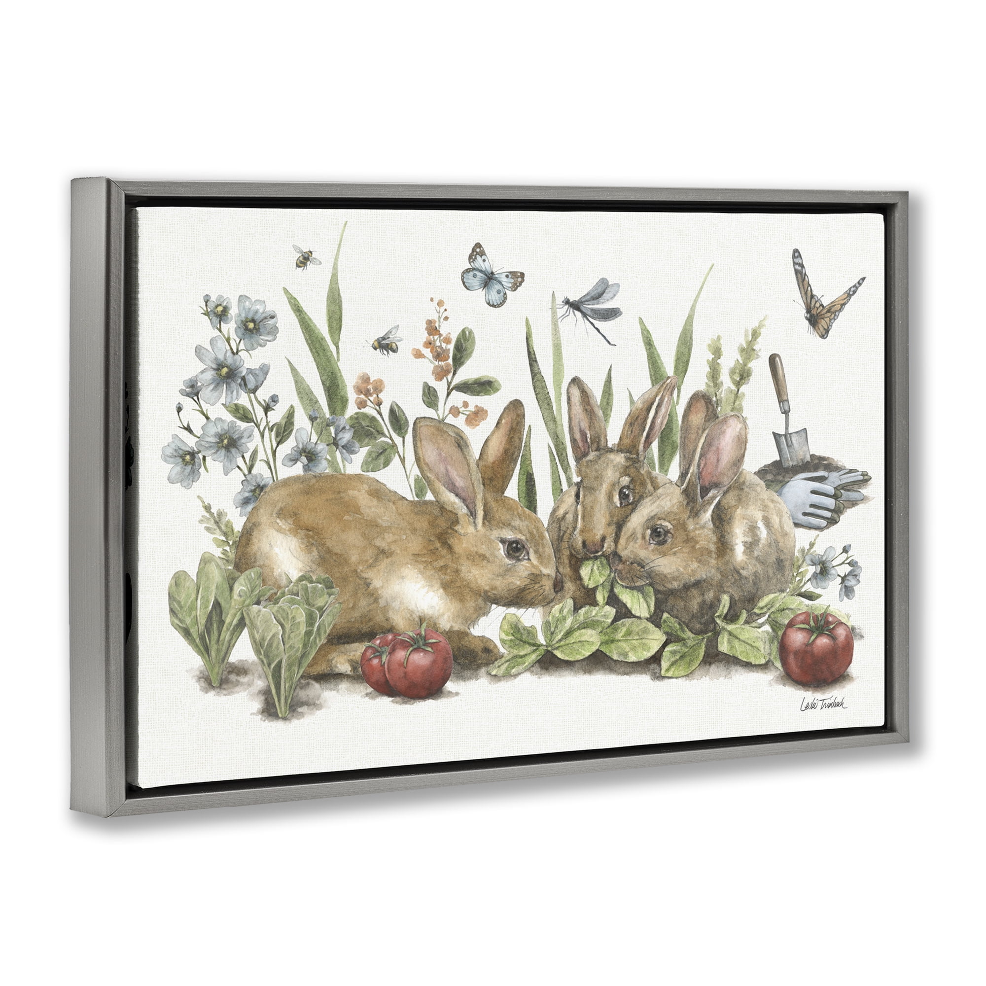 Stupell Industries Garden Patch Scene Botanical & Floral Painting Gray Floater Framed Canvas Art Print Wall Art, 31 x 21
