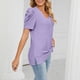 thumbnail image 3 of Mujeres V cuello superior puff manga camisa manga corta Top suelta ahueca hacia fuera camisa delgada, 3 of 6