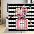 thumbnail image 3 of Pink Perfume Floral Shower Curtain Butterfly Natural Flower Black White Stripes Fashion Woman Girl Bathroom r with, 3 of 7
