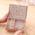thumbnail image 4 of SHAR Double Layer Jewelry Box, PU Leather Portable Storage Box, Used for Earrings, Necklaces, Rings, Detachable Jewelry Boxes, Gift Boxes (Pink), 4 of 4