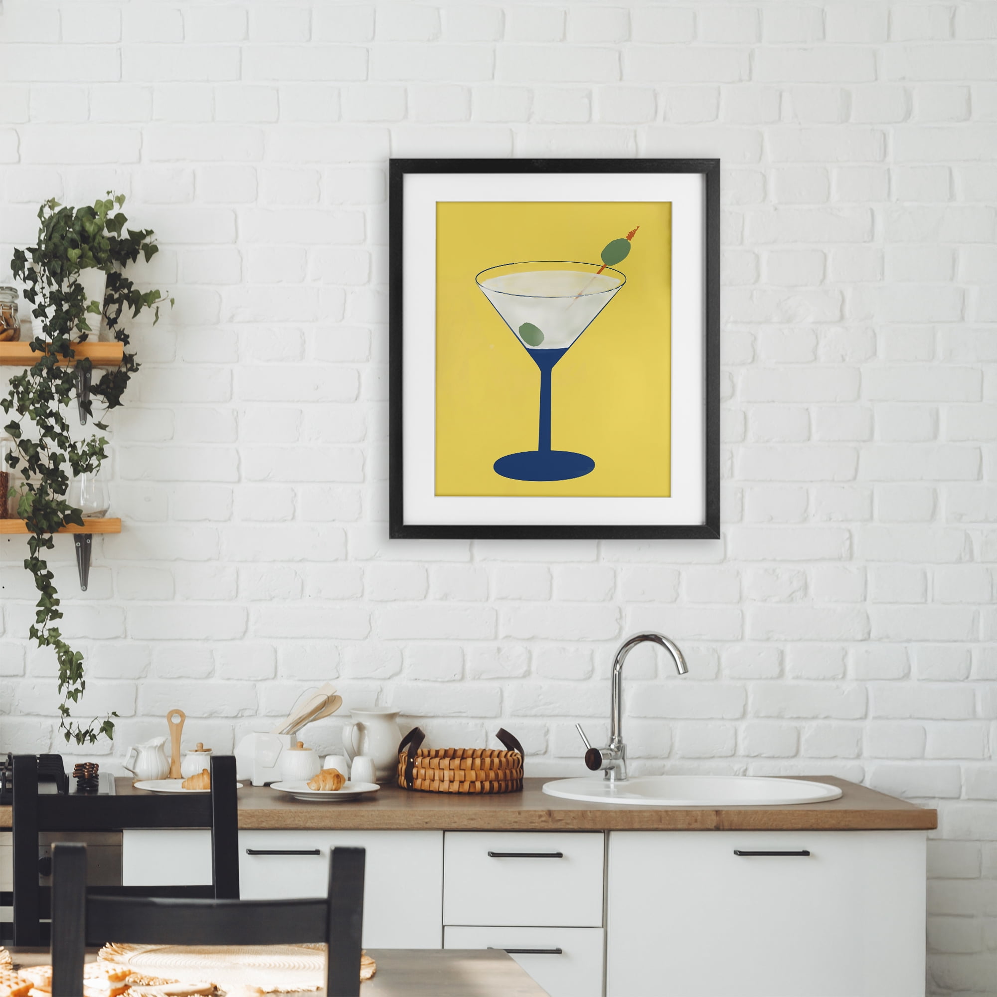 Stupell Industries Martini Glass over Yellow Black Framed Print Under Glass, design by Robin Maria