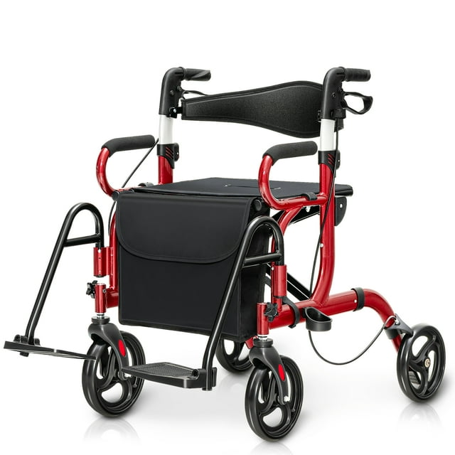 Costway Déambulateur à Roulettes avec Siège, Déambulateur Pliant avec Roues de 8 Pouces, Supporte jusqu'à 350 Lb