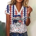 thumbnail image 2 of Midsumdr Womens Shirts Summer V-Neck Lace Patchwork Tops Short Sleeve 4th of July Blouse Tees, 2 of 5