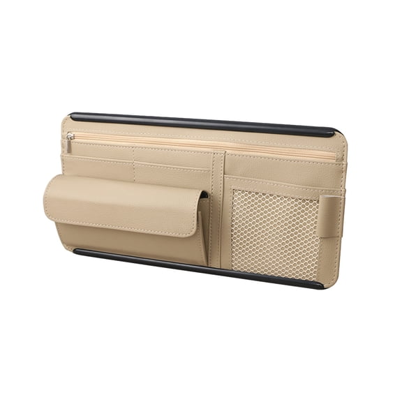Beige Compact Car Visor Holder For Documents Cards And Sunglasses With Easy Access Design