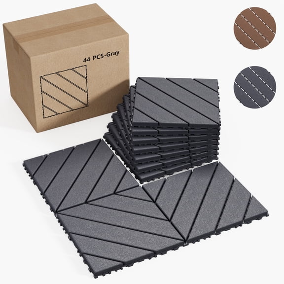 Holaki Interlocking Deck Tiles, 44 Pcs, 12 x 12 in, Polypropylene, Gray Slash