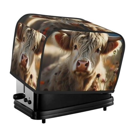 

KLL Adorable Flower Field Cow Print 2 Slice Toaster Dust Covers Kitchen Small Appliance Cover with 2 Pockets Can hold Jam Spreader Knife & Toaster Tongs (11.4 x 7.9 x 7.5)