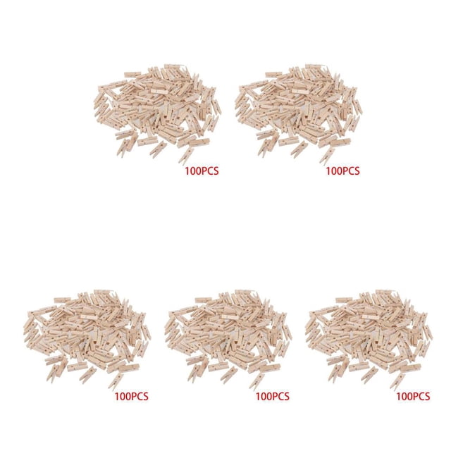 Wosthever 100 Pieces Mini Natural Wooden Pegs Supplies Decoration Party Spring DIY with Cloth Log Color Metal Clips for Wedding Papers 3x0.4cm 5piezas