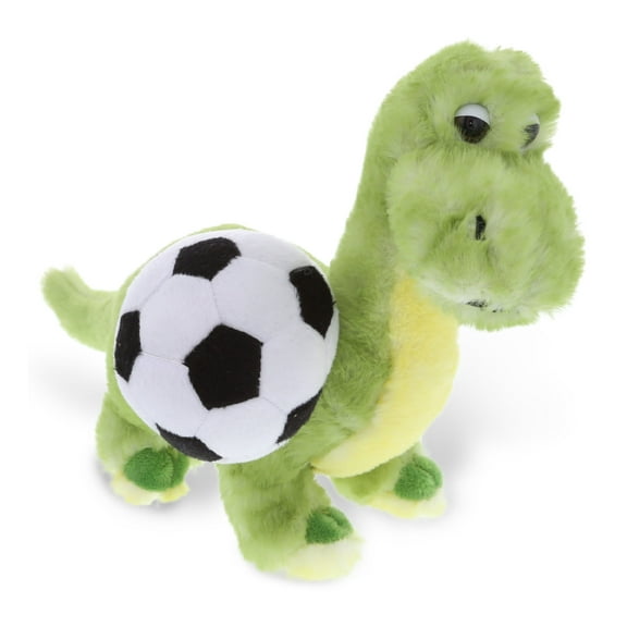 DolliBu Green Dinosaur Stuffed Animal with Soccer Ball Plush - Soft Huggable Dino, Adorable Playtime Dino Plush Toy, Cute Dinosaur Gift, Soccer Plush Animal Toy for Kids and Adults - 10 Inch