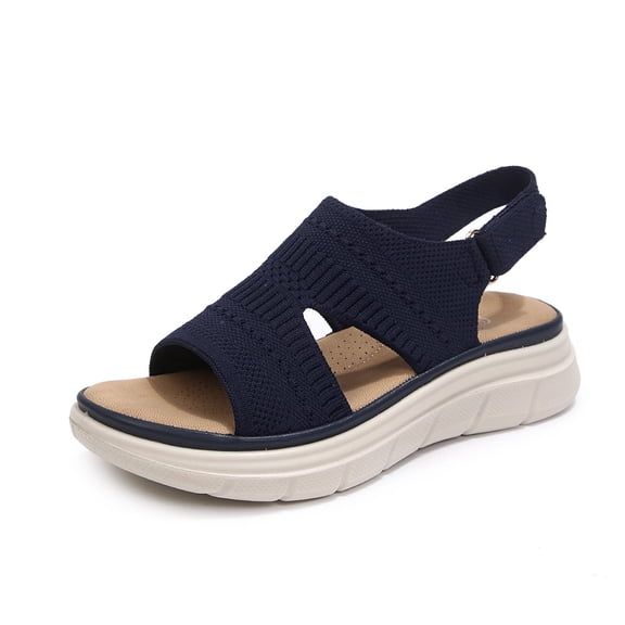 Rexoro Women's Platform Walking Sandals Breathable Knit Ankle Strap Sandals Summer Casual Daily Wear Shoes Navy 7.5