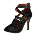 thumbnail image 4 of Rokment Stiletto High Heels Dressy Sandals for Women Ladies Roman Vintage Casual Leather Buckles Peep Toe Strappy Dress Pumps Heeled Gladiator Summer Shoes Black Size 6.5, 4 of 5