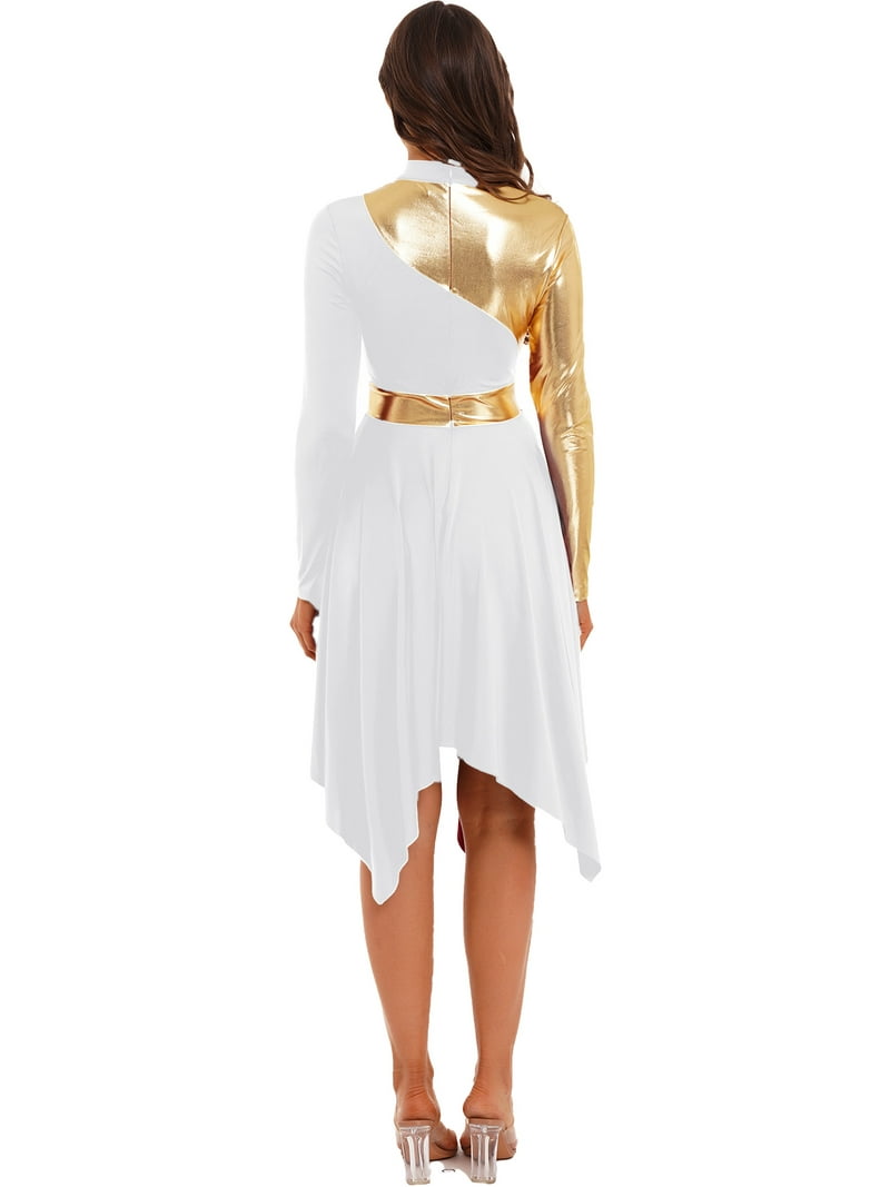 TSSOE Women's Metallic Gold Color Block Church Worship Dress Dancewear  Praise Liturgical Dance White S - Walmart.com