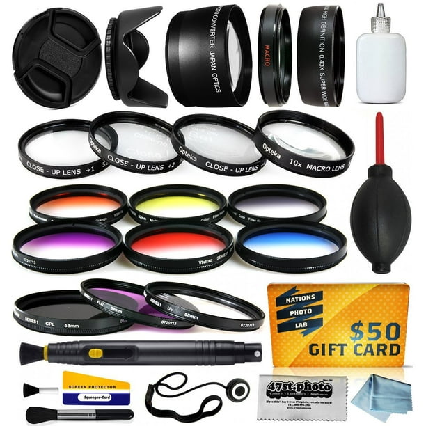 58mm Pro Lenses Filters Kit includes 0.43x + 2.2x Lens, UV, CPL
