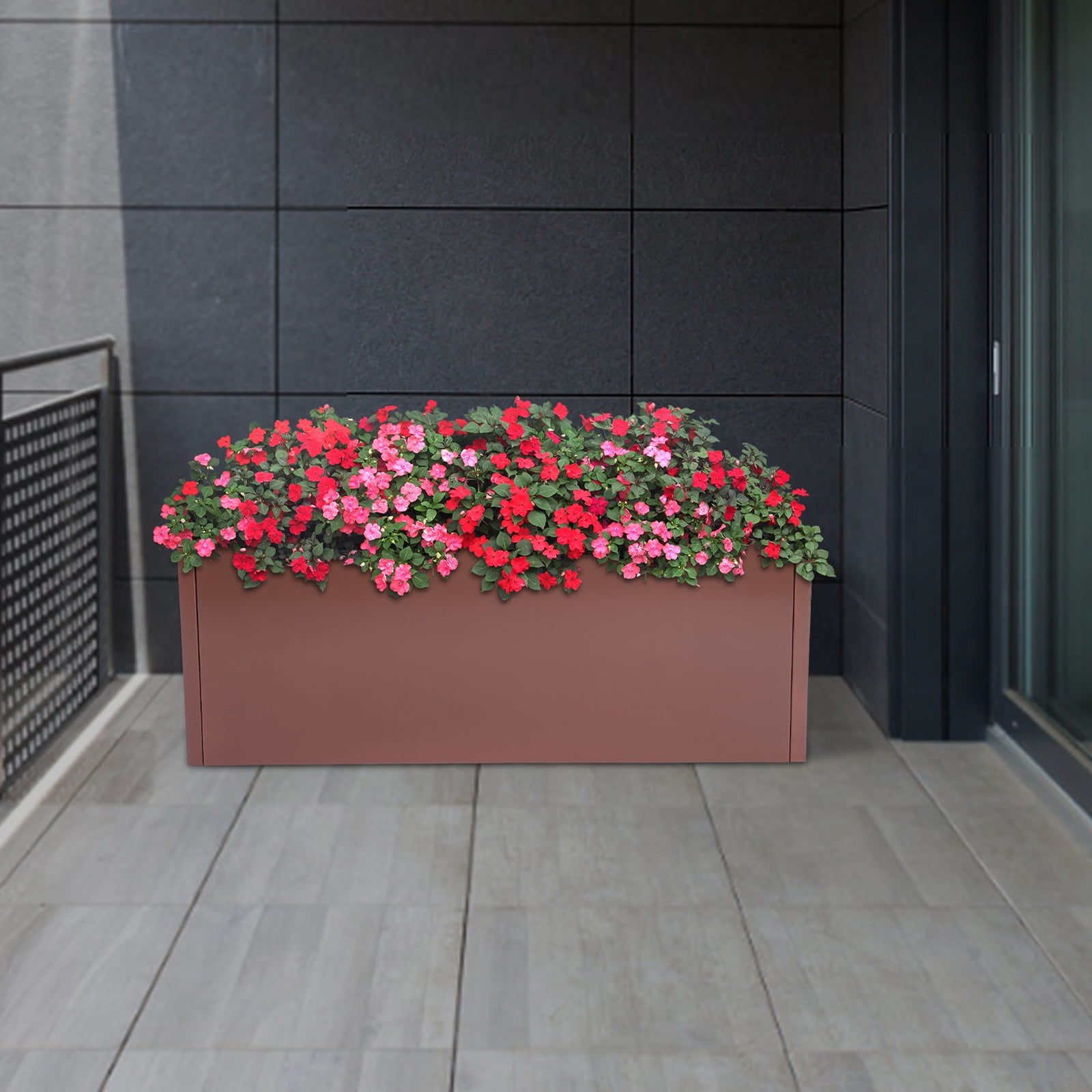 Modern Rectangular Flower Box, 38x15x15 in, Durable Steel with High-Temperature Painting, Smooth Edges, Tool-Free Assembly, Suitable for Balcony, Entrance, Deck