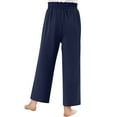 thumbnail image 5 of Fesfesfes Girls High Waist Wide Leg Pants with Pockets,Flowing Loose Casual Trousers for Ages 4-14 Years,Solid Color Summer Wear(Navy,10-11 Years), 5 of 5
