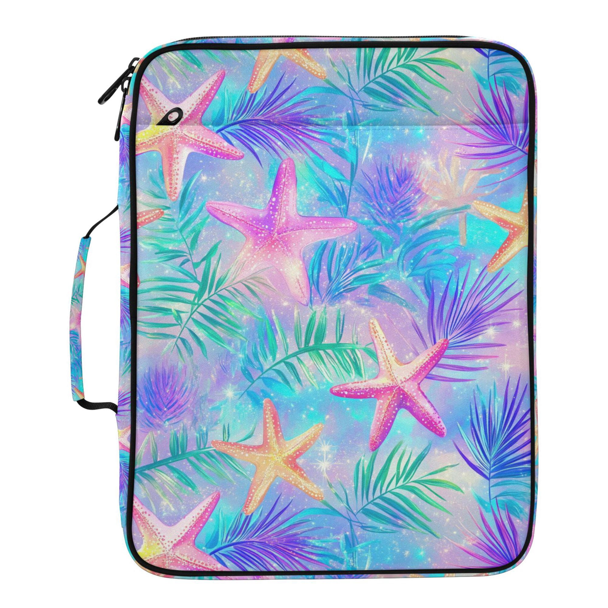 FORMRS Accordion File Folder A4 Size 7-Pocket Expanding Document Organizer Bag with 3 Ring Binder, Neon Starfish Pattern