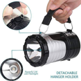 thumbnail image 2 of LED Camping Lantern Portable Outdoor Flashlight with Solar Panel, Camping Gear Handheld Flashlights 2-in-1 Camping Lights for Hiking, Camping, Emergencies, Hurricanes, Outages (2 Pack), 2 of 4