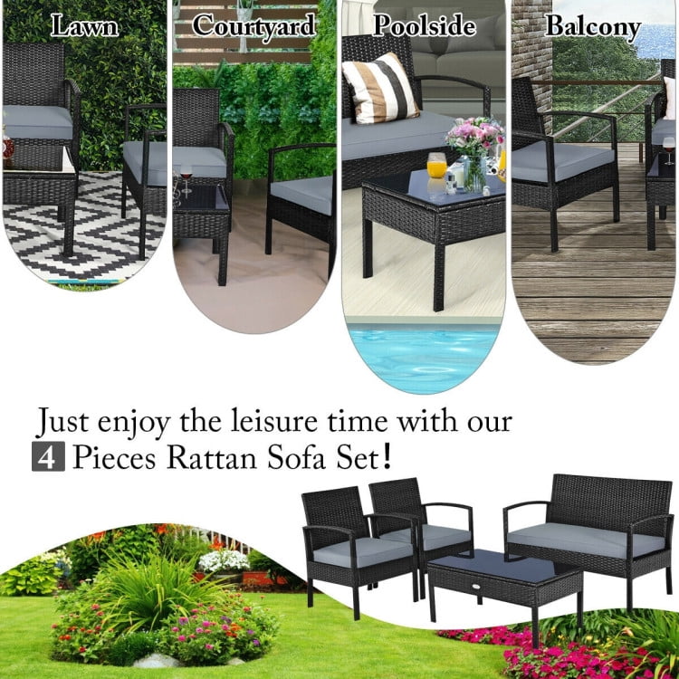 Aimee Lii 4 Pieces Outdoor Rattan Patio Conversation Set, Wicker Patio Furniture Set with with Loveseat and Table, Brown Aimee Lii 4 Pieces Outdoor Rattan Patio Conversation Set, Wicker Patio Furniture Set with with Loveseat and Table, Brown