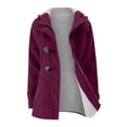 thumbnail image 2 of Winter Coats For Women Solid Color Horn Buttons Cardigan Padded Hooded Coat Jacket Overcoat, 2 of 4