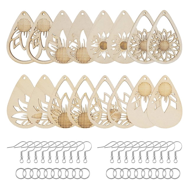 Set de Pendientes Artesanales de Madera Natural en Blanco