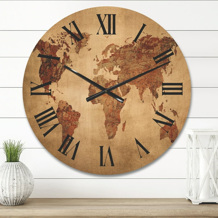 Designart 'Ancient World Map VII' Vintage Wood Wall Clock