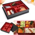thumbnail image 6 of SNGMN Japanese Bento Box, Traditional Lacquered Sushi Tray, 5-Compartment Plastic Lunch Box for Home & Restaurant, Red and Black Design, 10x8 inches, 6 of 7