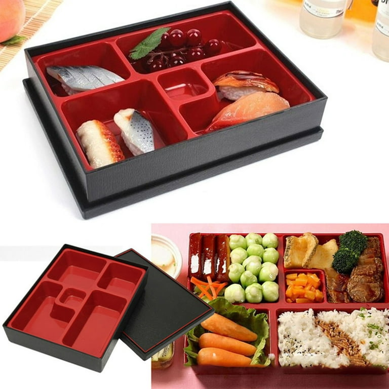 Japanese Sushi Tray Lunch Box Bento Box Traditional Plastic Lacquered Box  for Restaurant Or Home Made in Japan, Square Design Red and Black