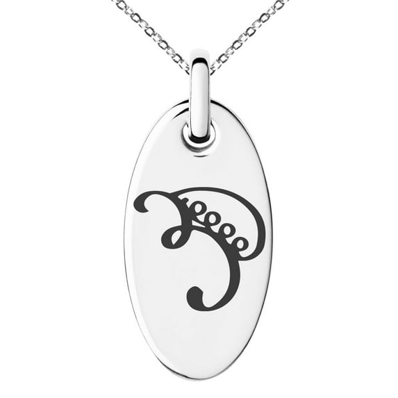 Stainless Steel Reiki Iava Persistence Engraved Small Oval Charm Pendant Necklace