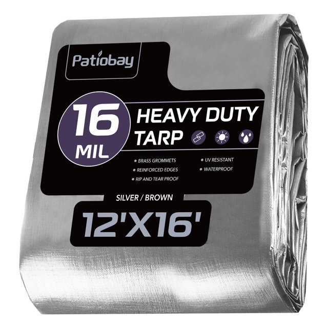 Lona Patiobay de 3,7 x 4,9 m, 16 mm de grosor, impermeable con ojales