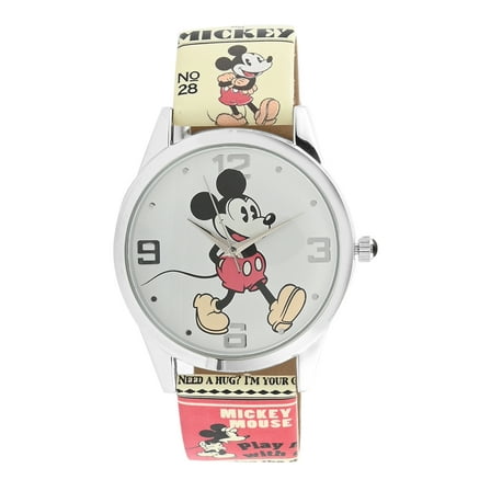 DISNEY Mickey Mouse Large Face Cream Comic Printed Strap Watch - MK5422LA
